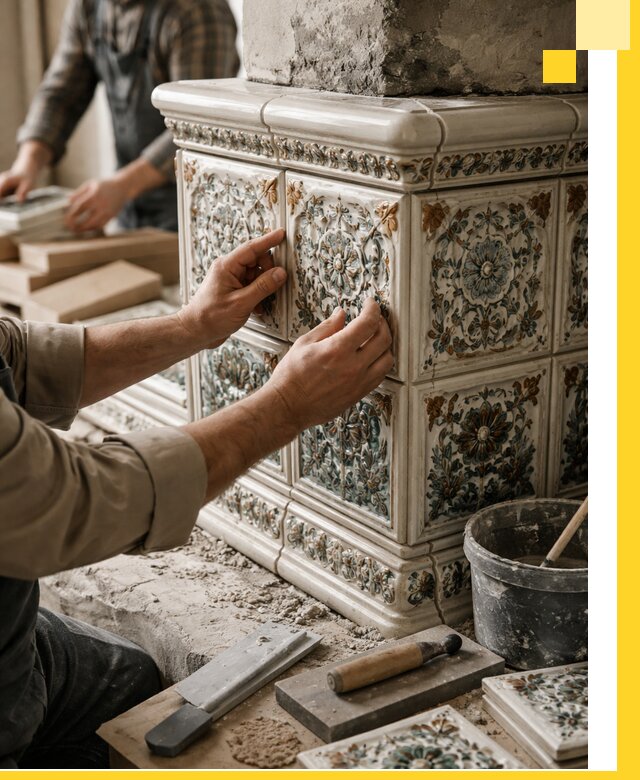 Изразцовые камины под ключ в Артёме: проект и монтаж