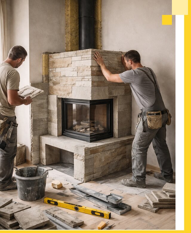 Угловые камины под ключ проект, монтаж и отделка в Артёме