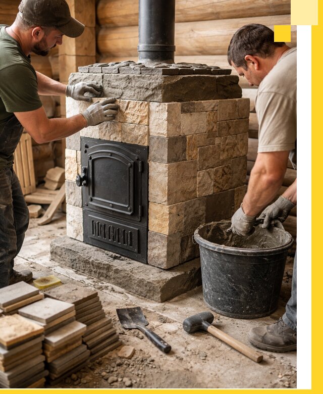 Облицовка банной печи под ключ в Артёме: камень и плитка