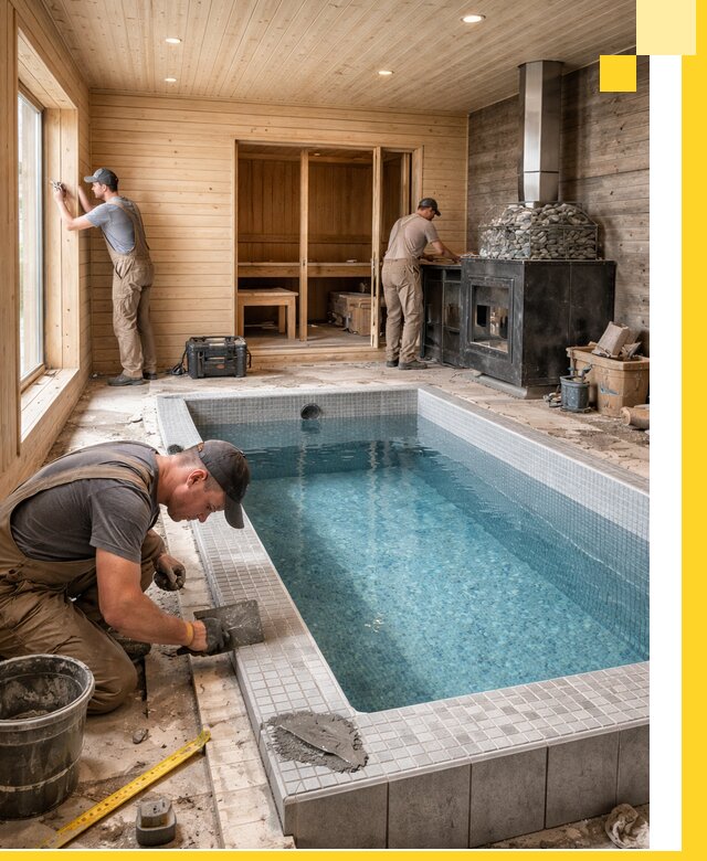 Проект бани с бассейном и сауной в Артёме под ключ