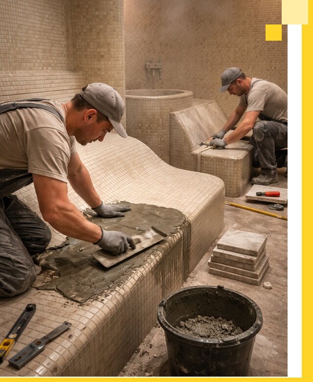 Лежаки для хамама под ключ в Артёме, проект и монтаж