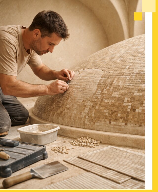 Профессиональная укладка мозаики для хамама под ключ в Артёме