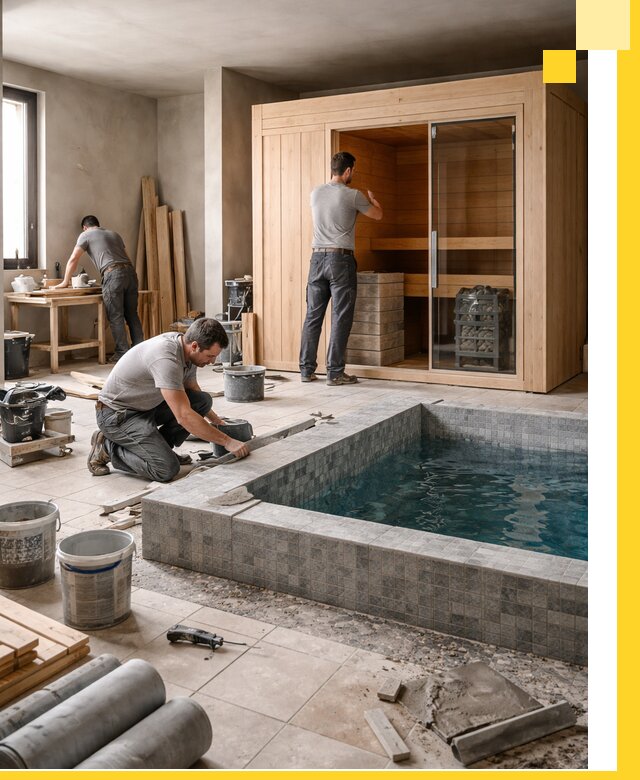 SPA зоны под ключ с бассейном сауной и печью в Артёме